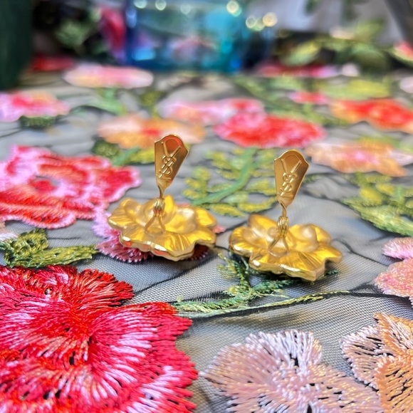 RARE YSL Earrings Clip On Gold Plated Authentic Yves Saint Laurent Jewelry - Picture 8 of 8